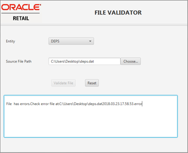 File Validation Error Screen