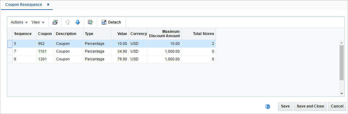 Coupon Resequence window Coupon Resequence window