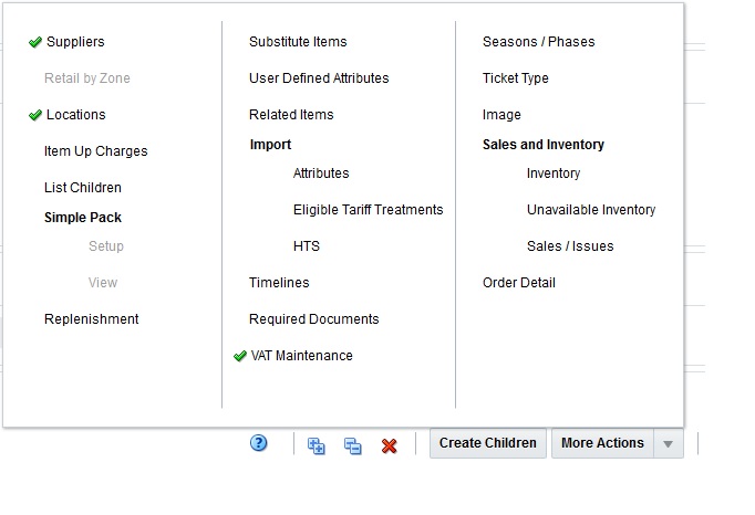 More Actions Menu of Item Page