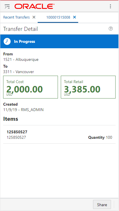 Transfer Details Transfer Details