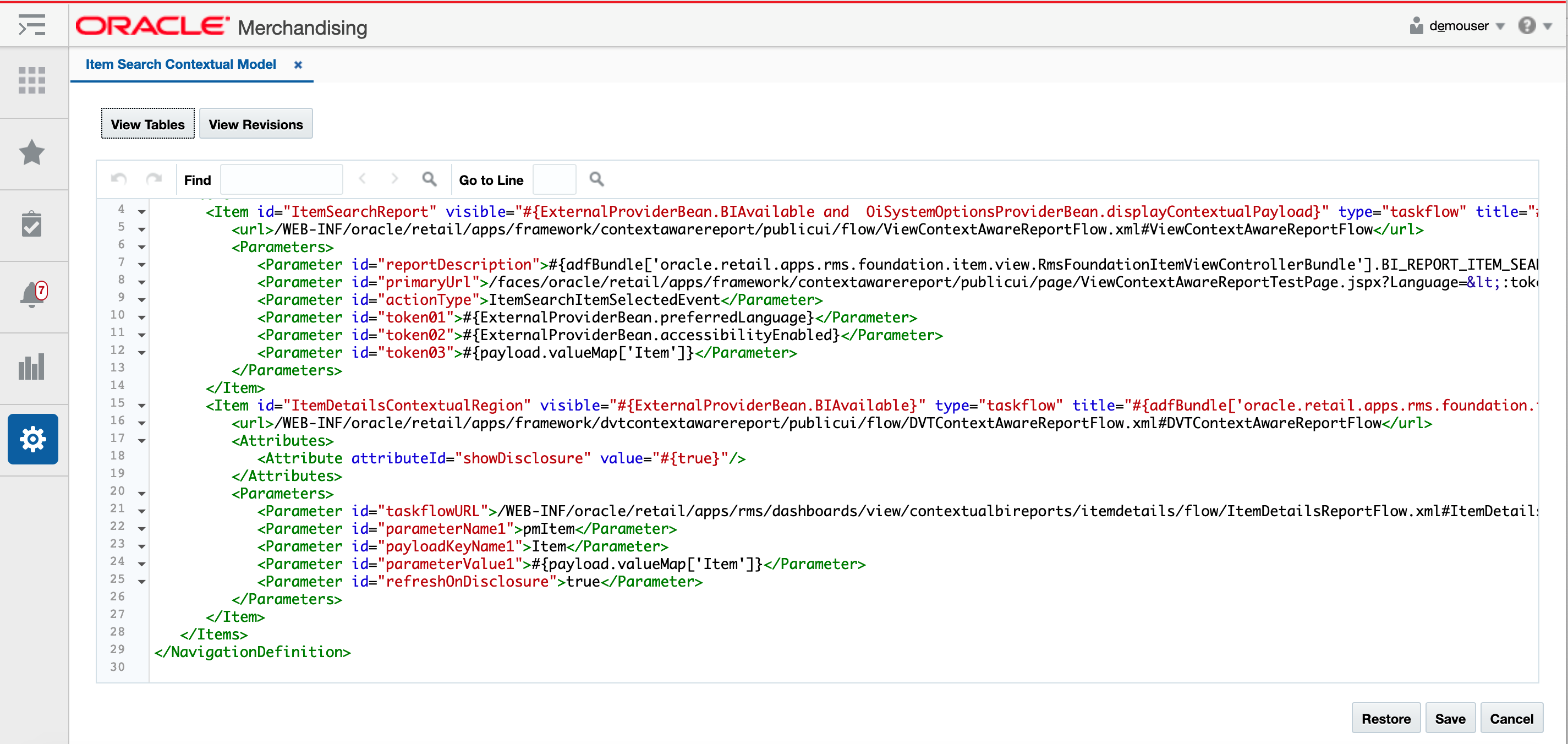 Contextual Reports XML View