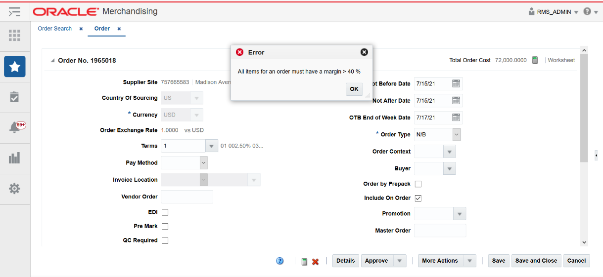 Custom Rule Validation for Order Approval