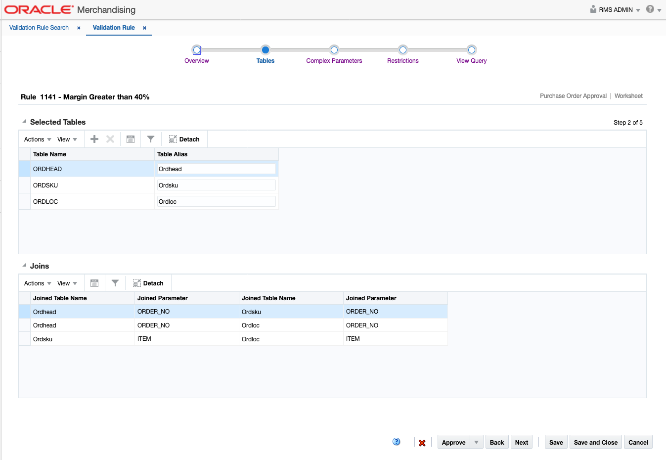 Validation Rule Creation - Tables Step