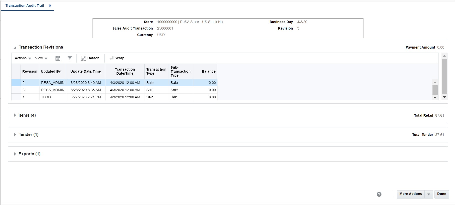 Transaction Audit Trail Window