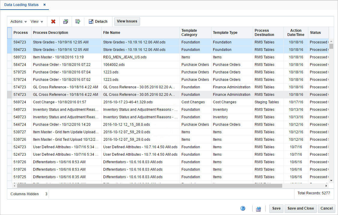 Data Loading Status window