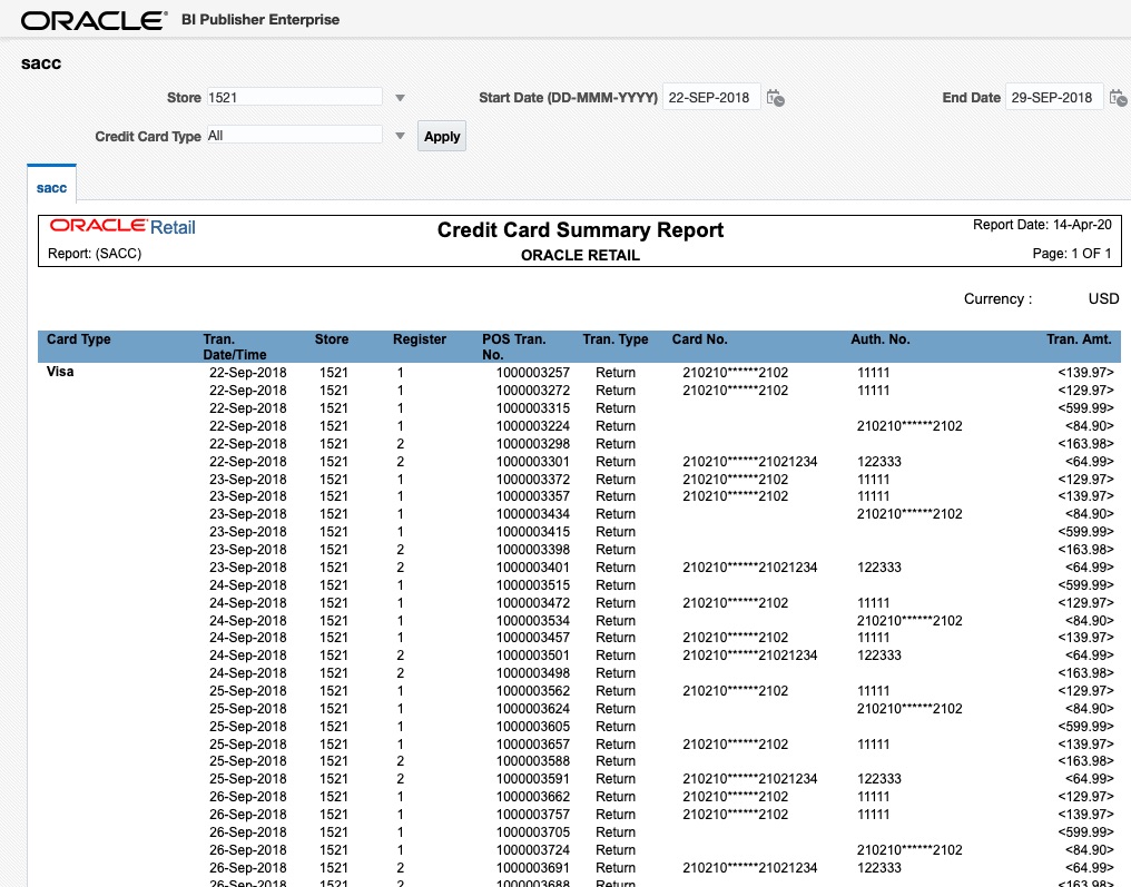 Credit Card Summary Report