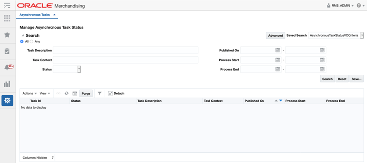 This image shows the Asynchronous task status screen.