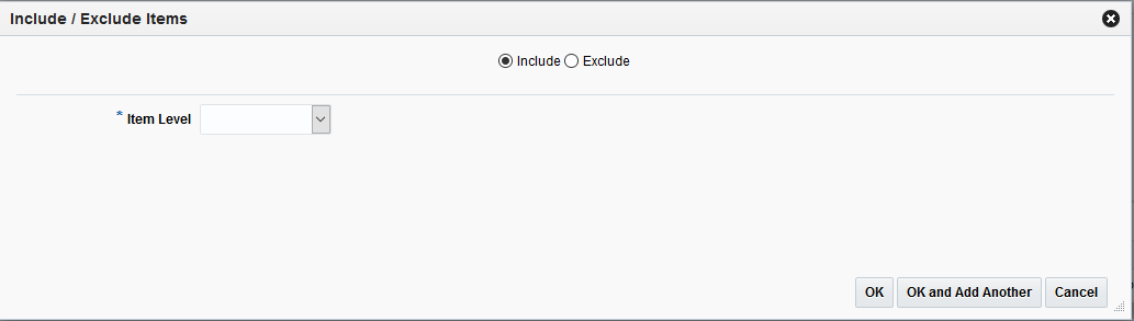 Include/Exclude Items Pop-up