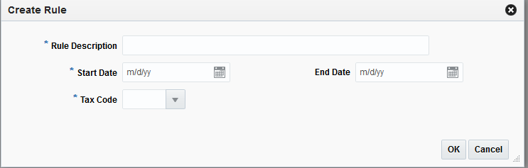 Create Tax Rule Pop-up