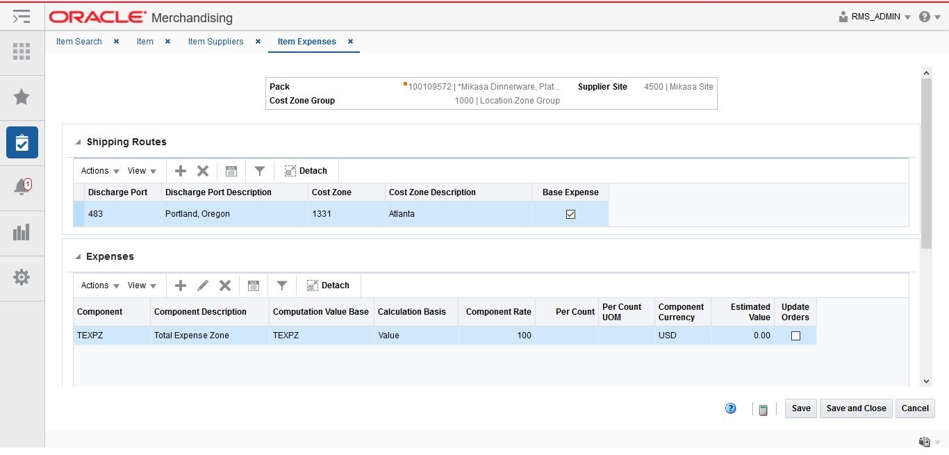 Item Expenses Page Item Expenses Page