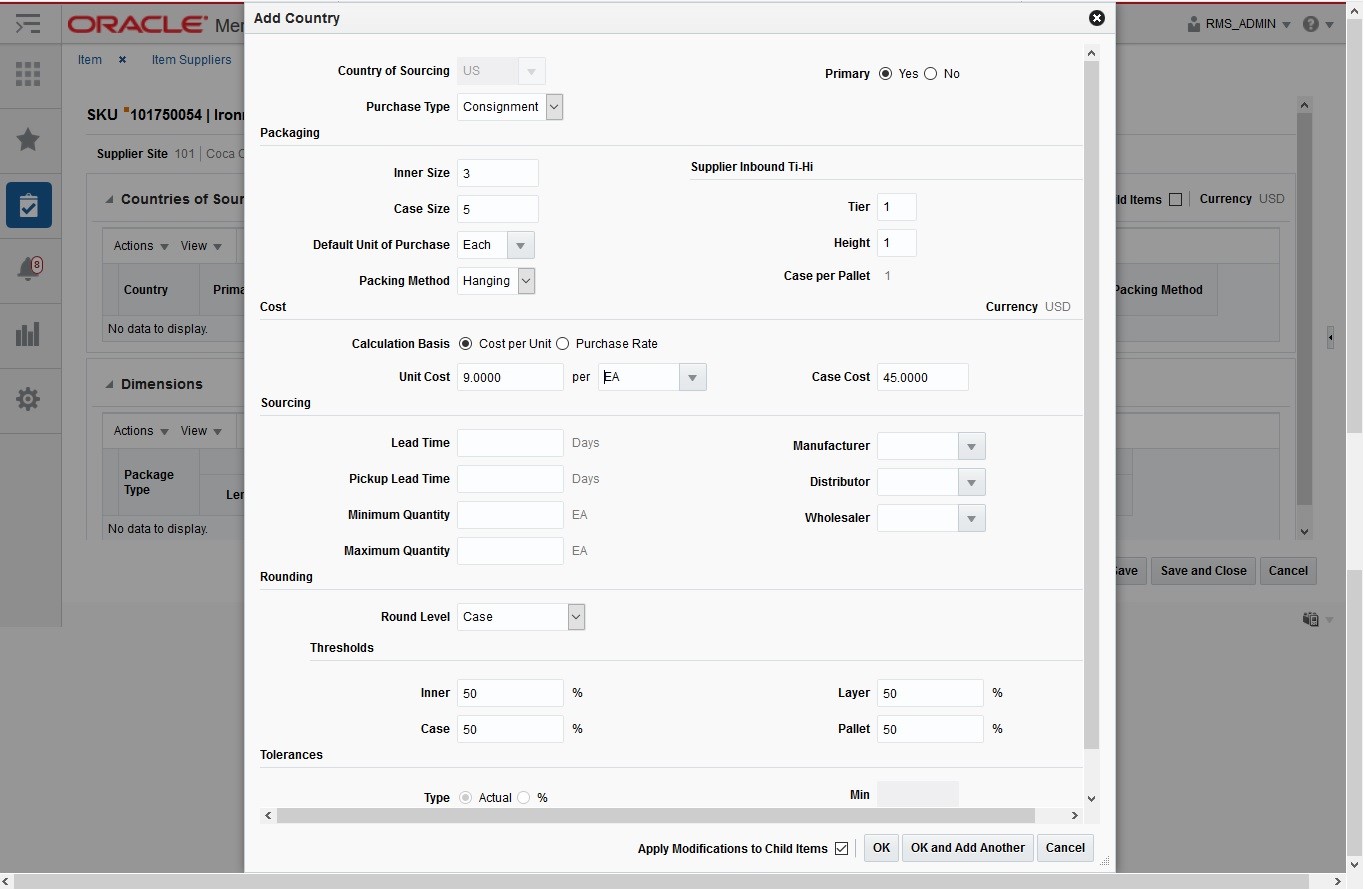 Item Supplier - Add Country Item Supplier - Add Country