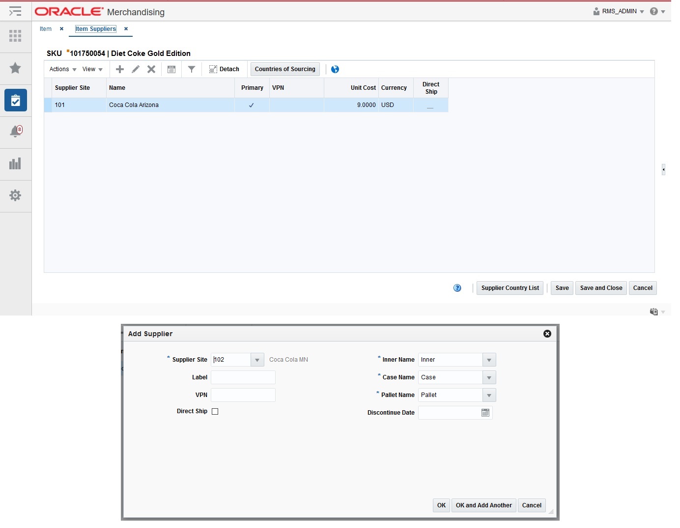 Item Suppliers Page Item Suppliers Page