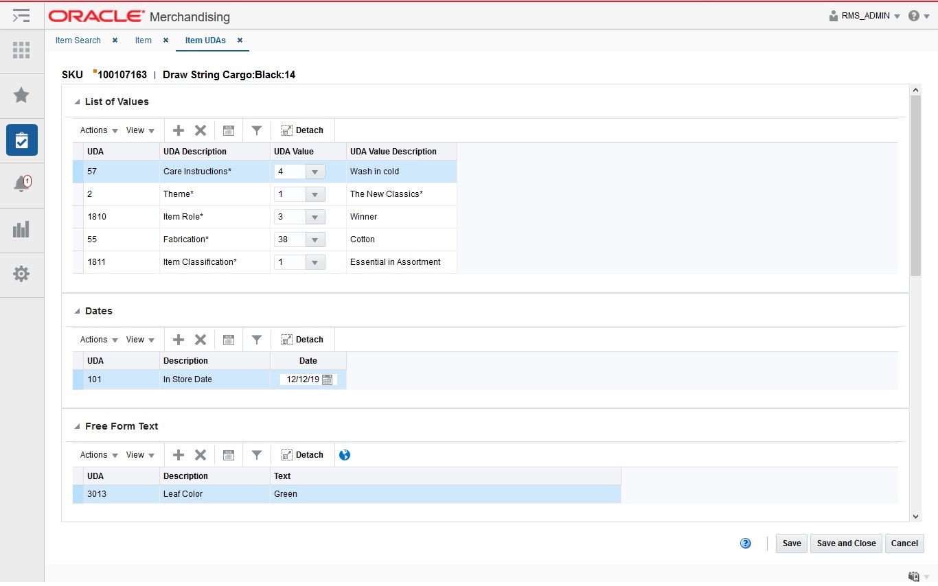 Item UDAs Page Item UDAs Page