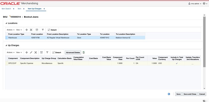 Item Up Charges Page Item Up Charges Page