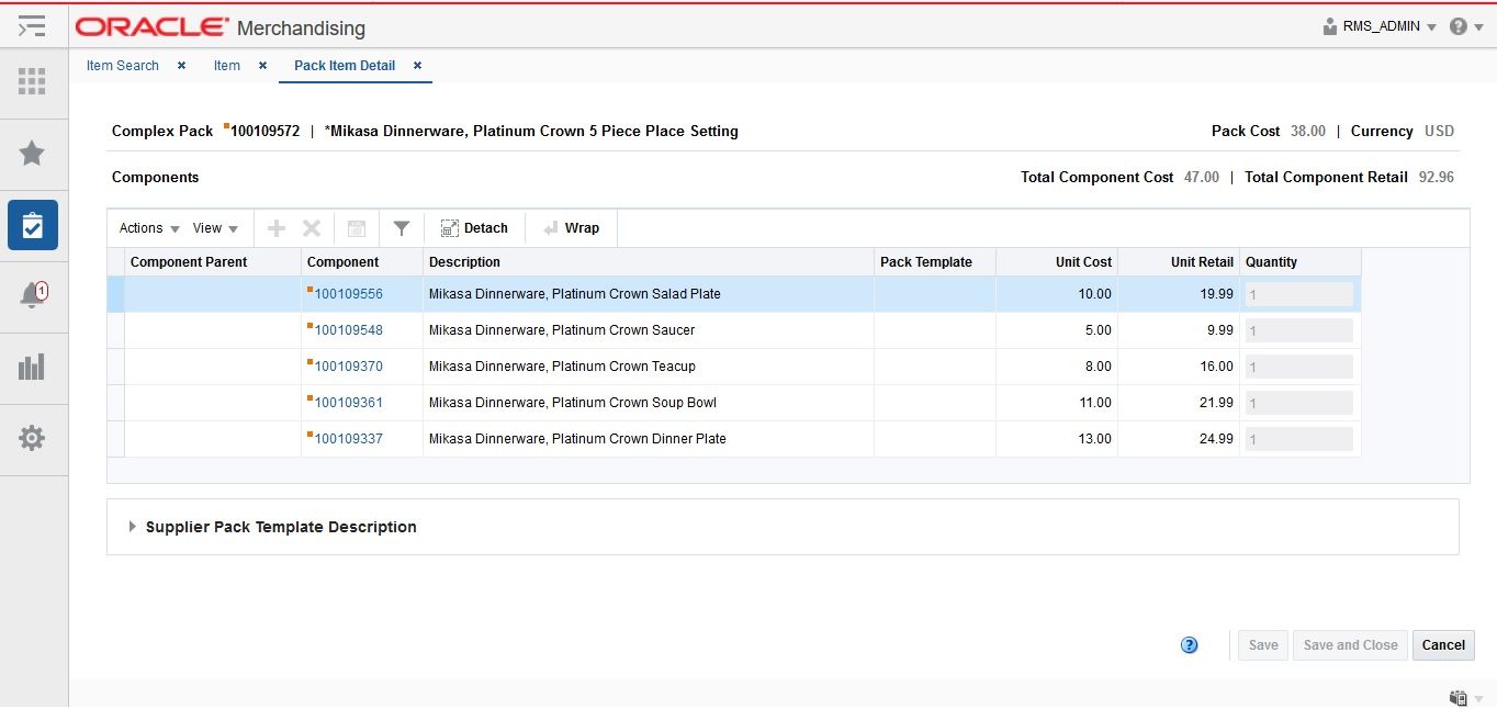 Pack Item Detail - Complex Pack Pack Item Detail - Complex Pack