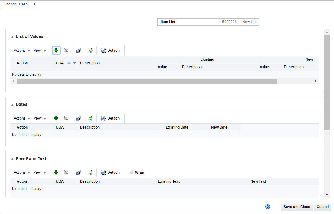 Change UDAs window Change UDAs window