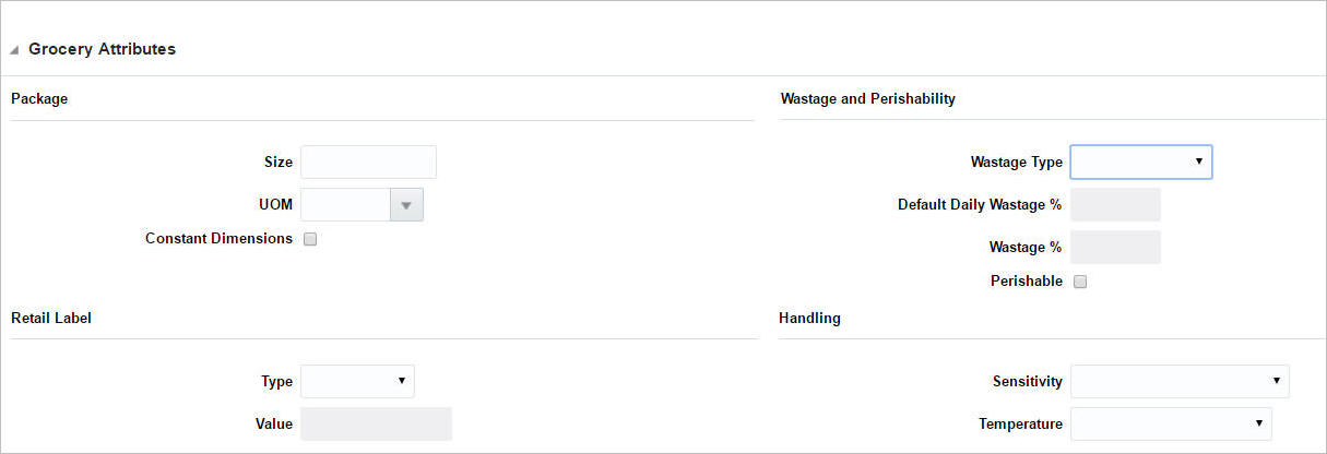 Grocery Attributes section Grocery Attributes section