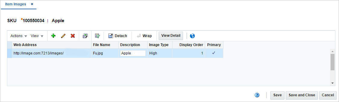 Item Images window Item Images window