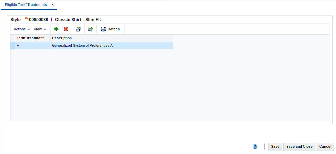 Eligible Tariff Treatments window Eligible Tariff Treatments window