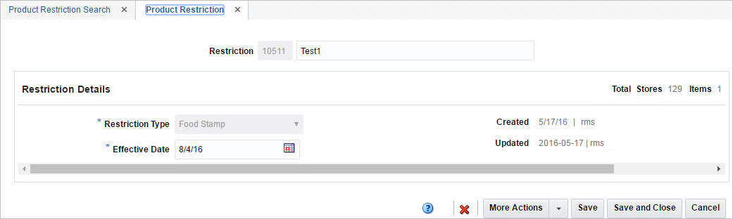 Product Restriction window in Edit mode Product Restriction window in Edit mode