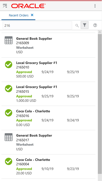 Recent Orders: Search by Order Number