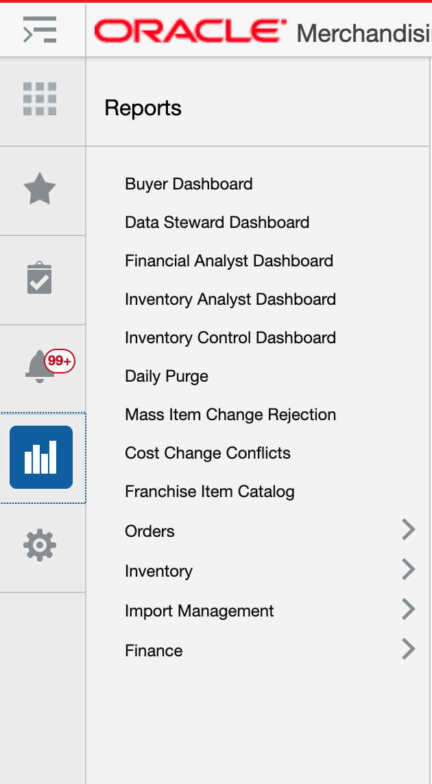 Base Merchandising Reports Menu