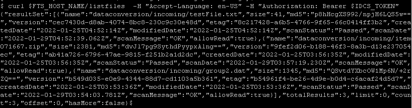 Sample Response for List Files Command Sample Response for List Files Command