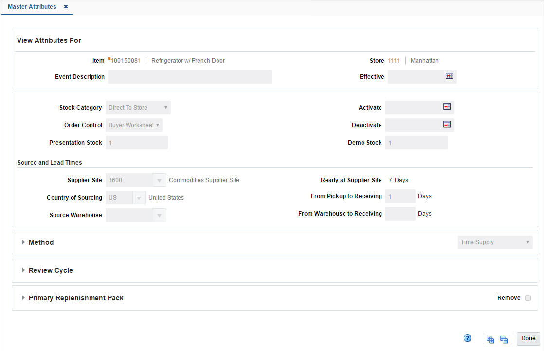 Master Attributes window Master Attributes window