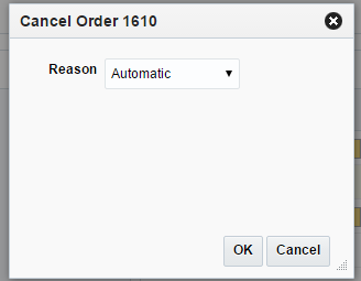 Cancel Order Window Cancel Order Window