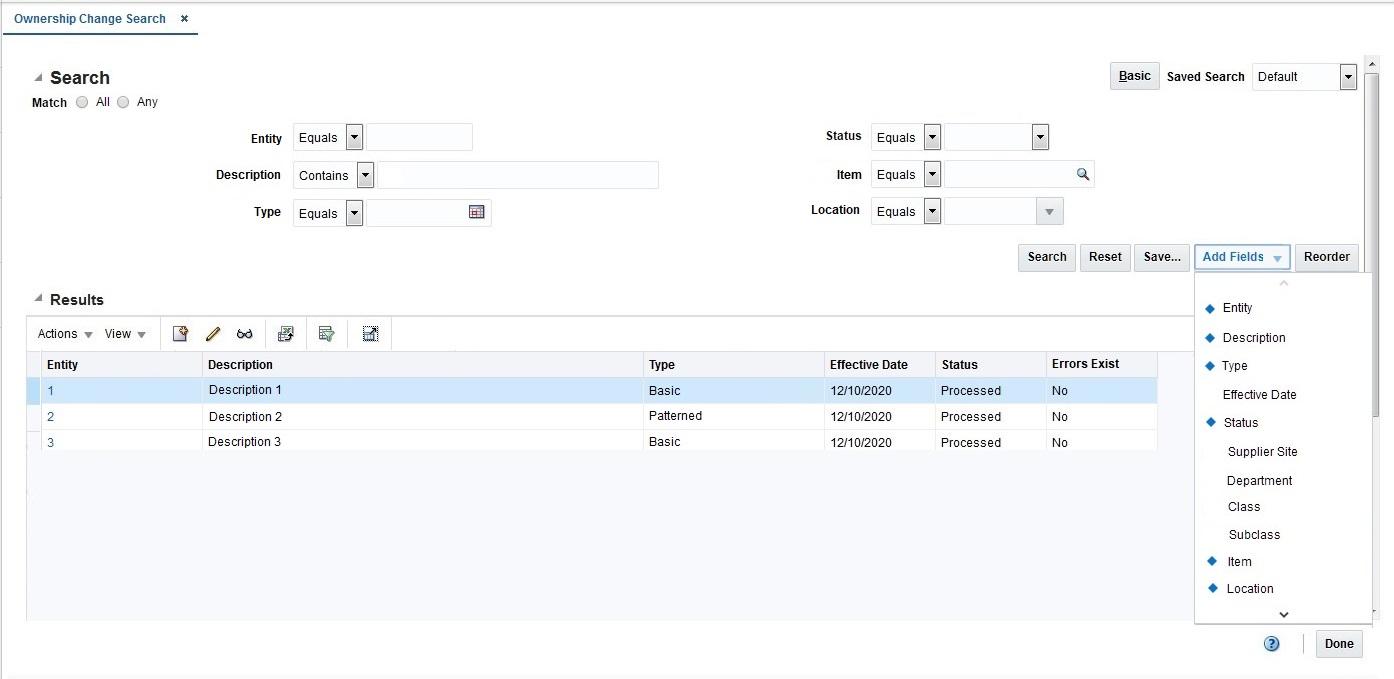 Search Section in Advanced Search Mode