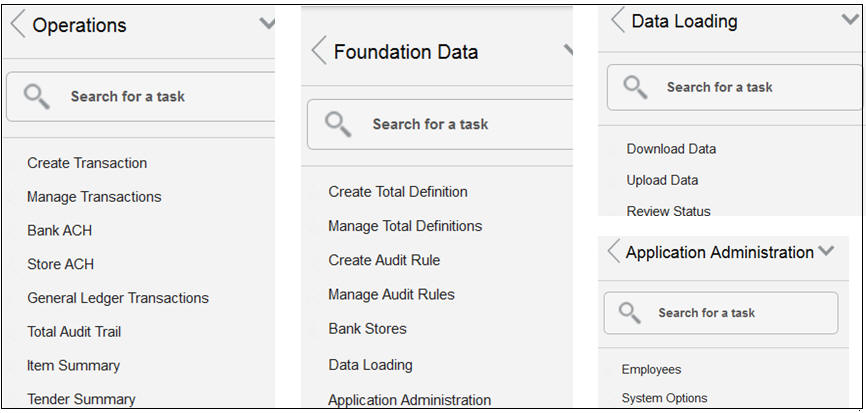Tasks Menu Tasks Menu