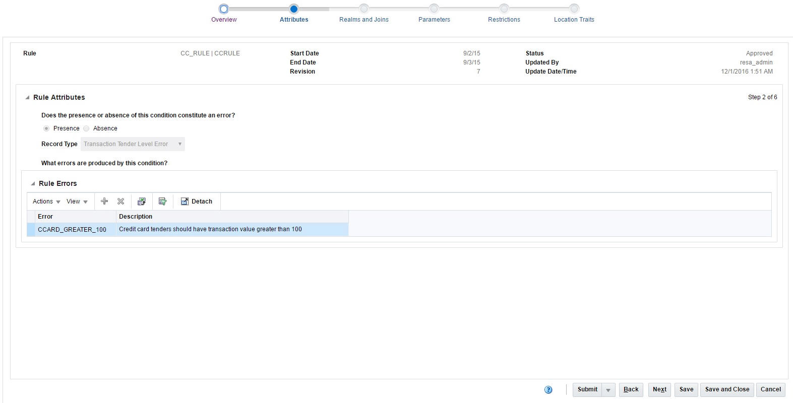 Rule Attributes Window Rule Attributes Window