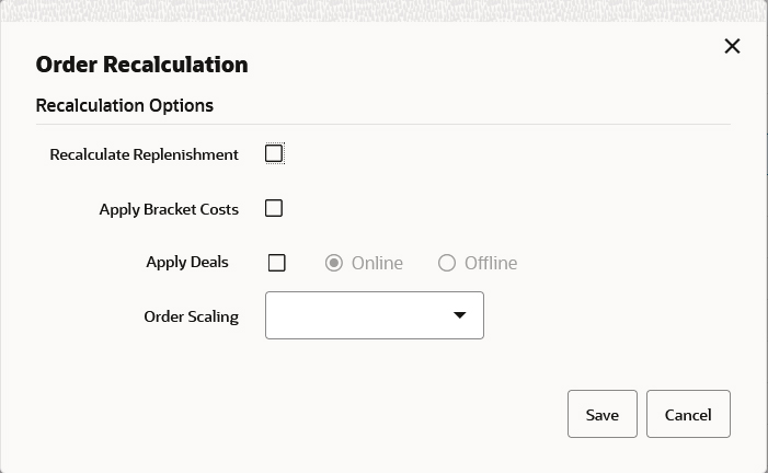 Order Recalculation Popup