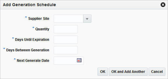 Add Generation Schedule window Add Generation Schedule window