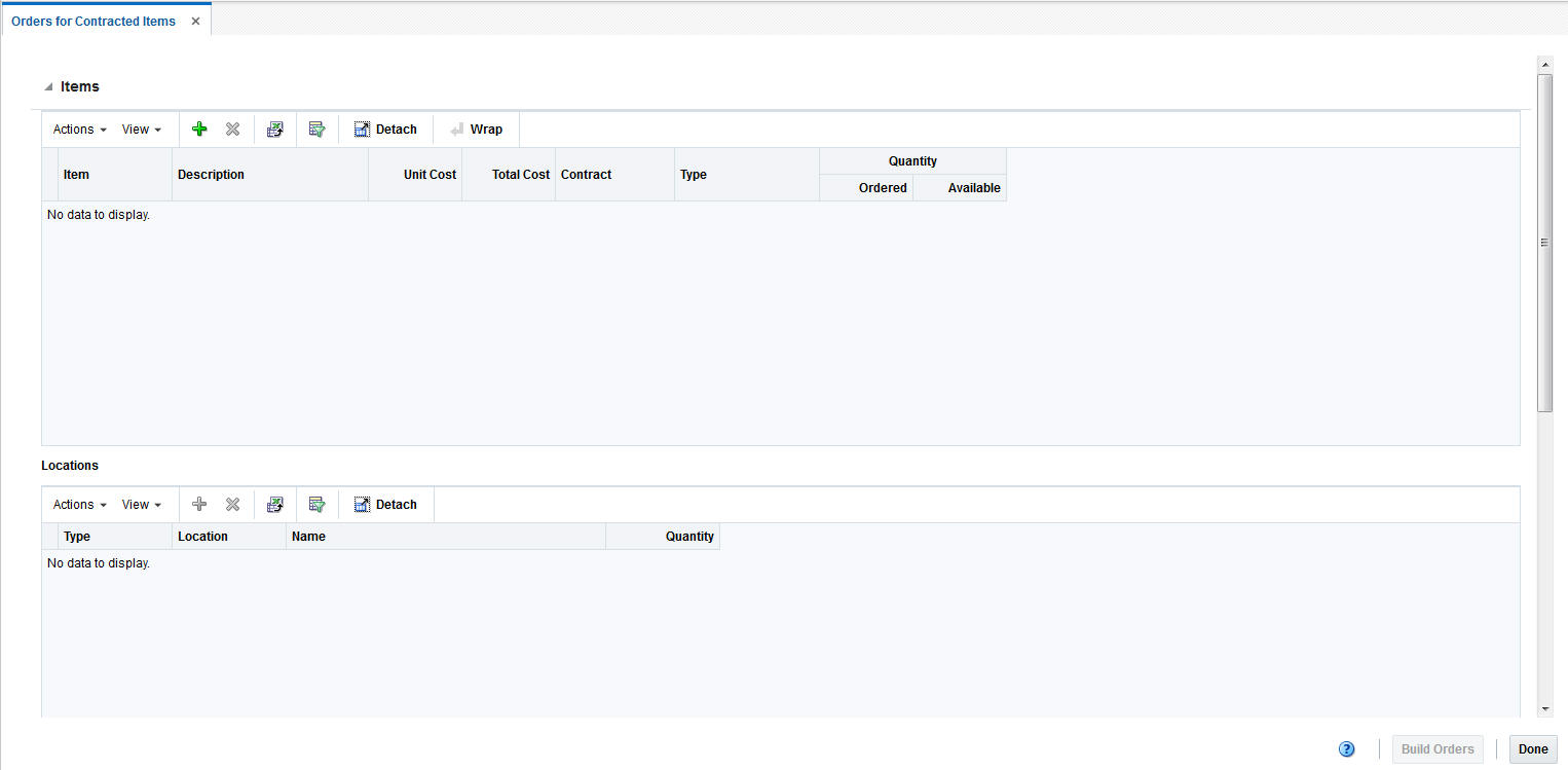 Orders for Contracted Items window Orders for Contracted Items window