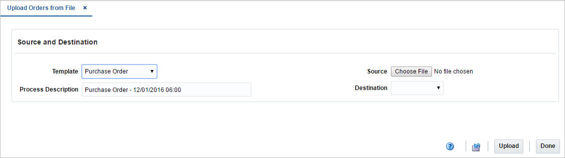 Upload Orders from File window Upload Orders from File window