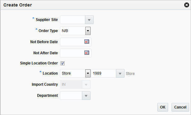 Create Order window Create Order window