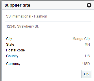Supplier Site window Supplier Site window