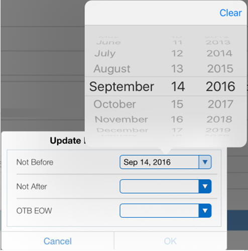 Update Dates Selection