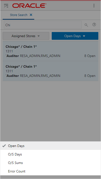 View Selector Options List - Open Days