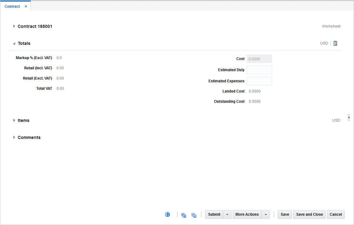 Totals section Totals section