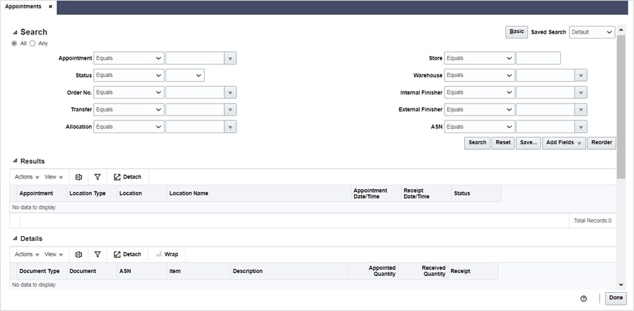 Appointment Search Advanced Search Mode
