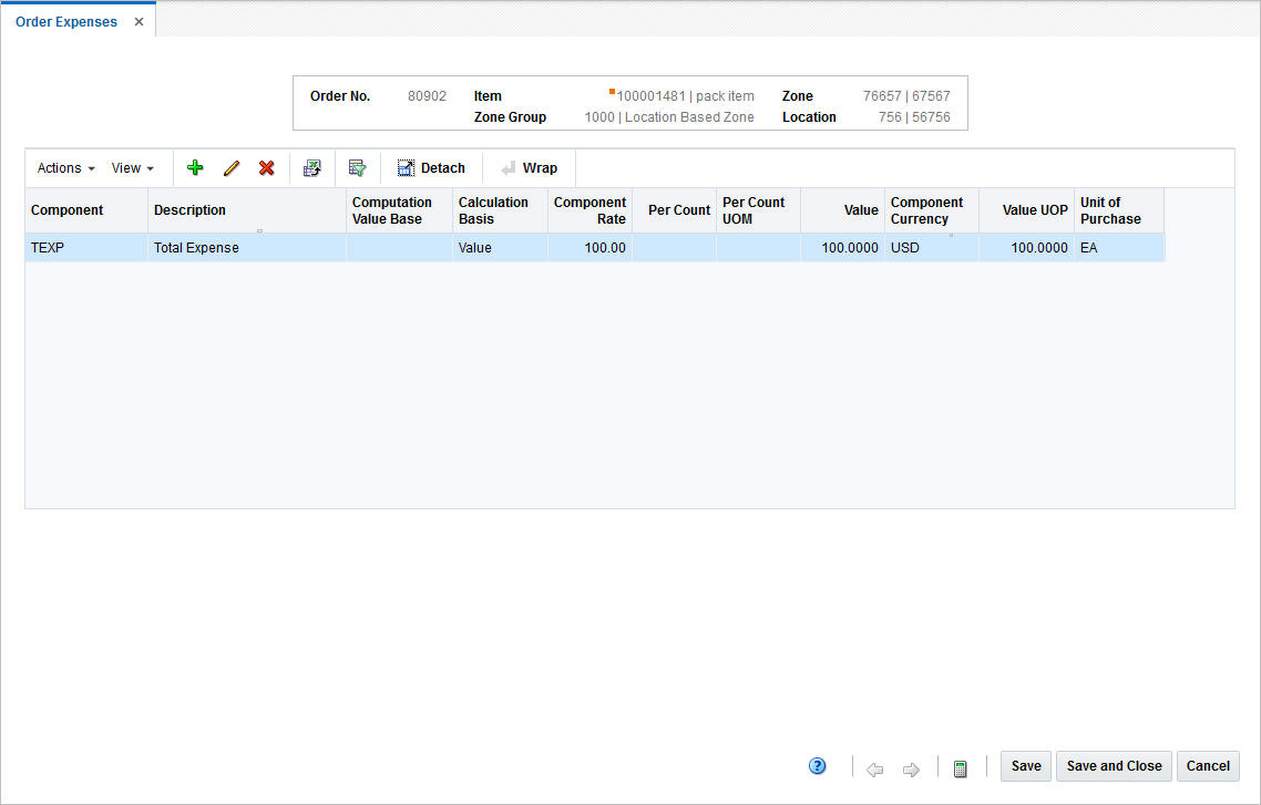 Order Expenses window Order Expenses window