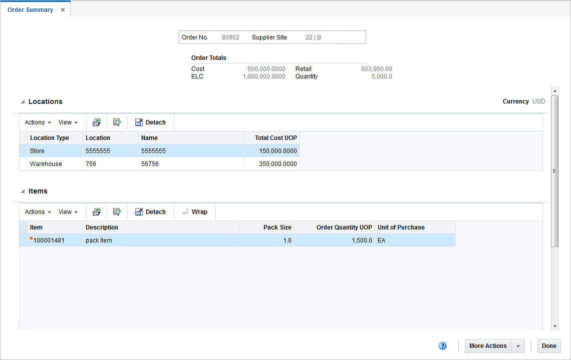 Order Summary window Order Summary window