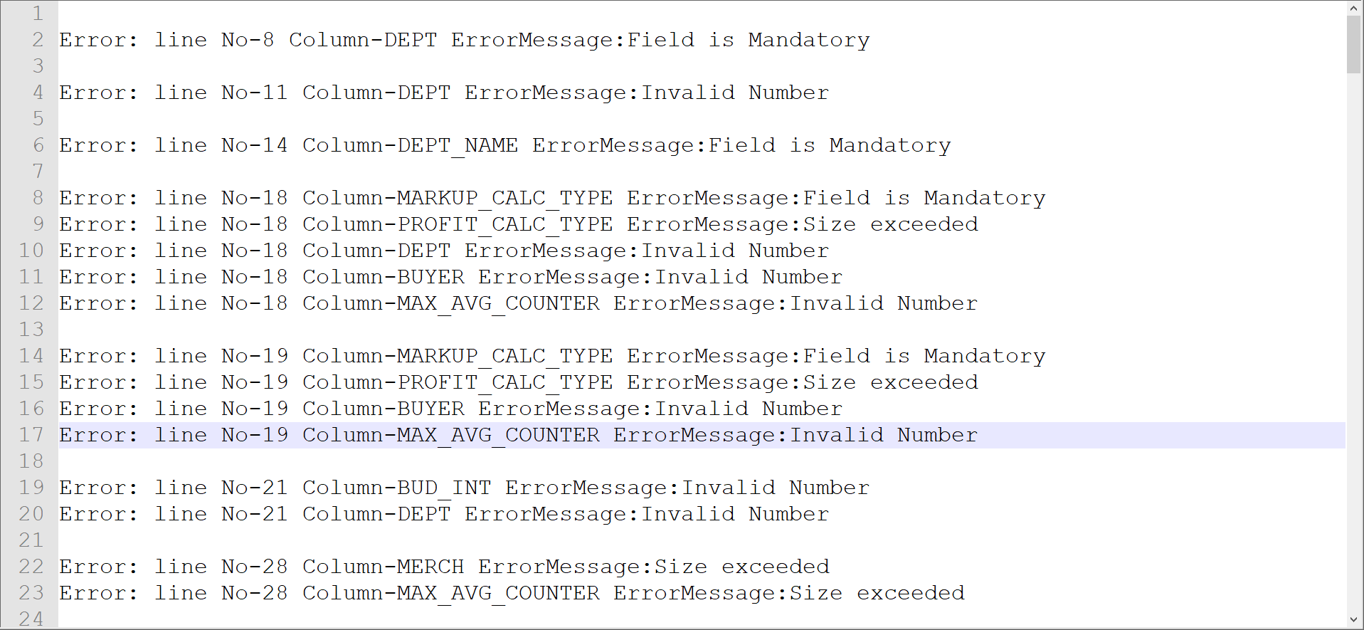 Example Error File for File Validator Example Error File for File Validator