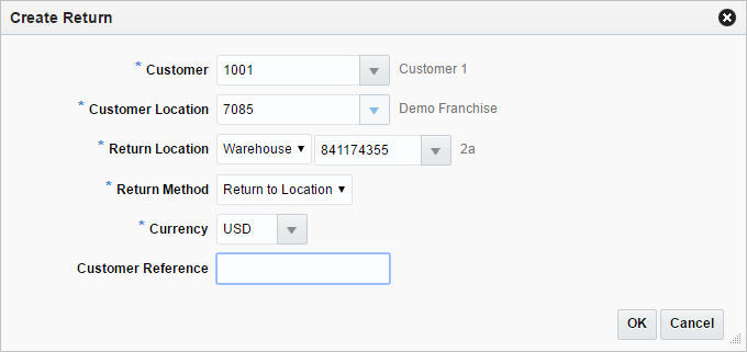 Create Return window