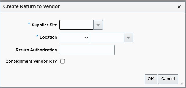 Create Return to Vendor Window