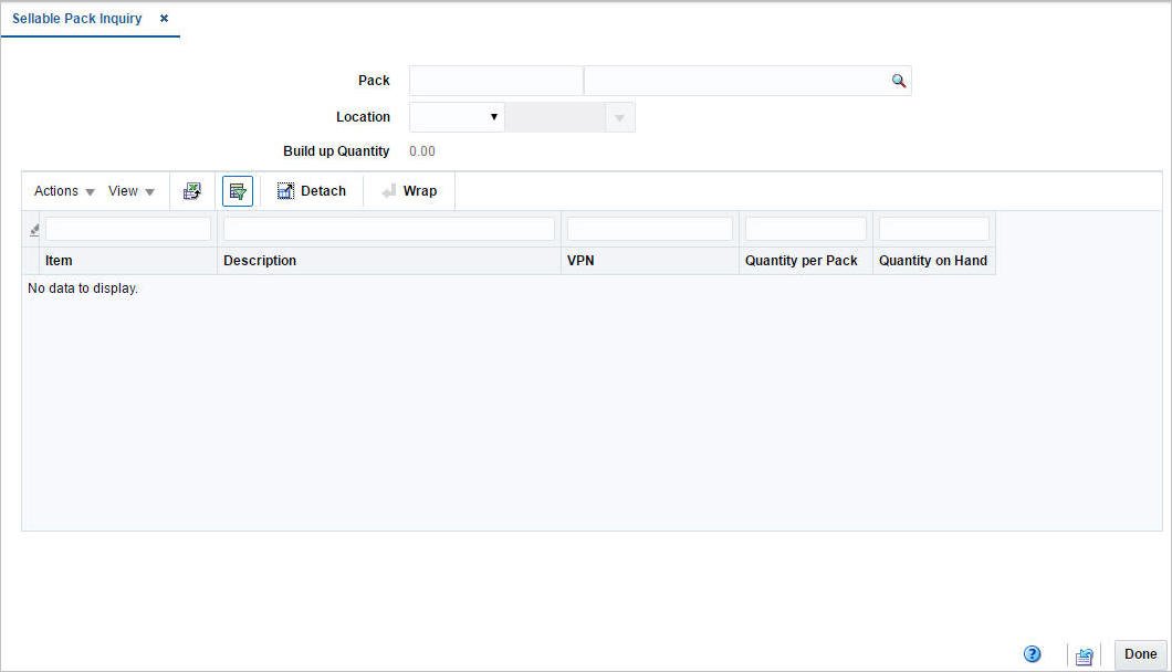 Sellable Pack Inquiry window Sellable Pack Inquiry window