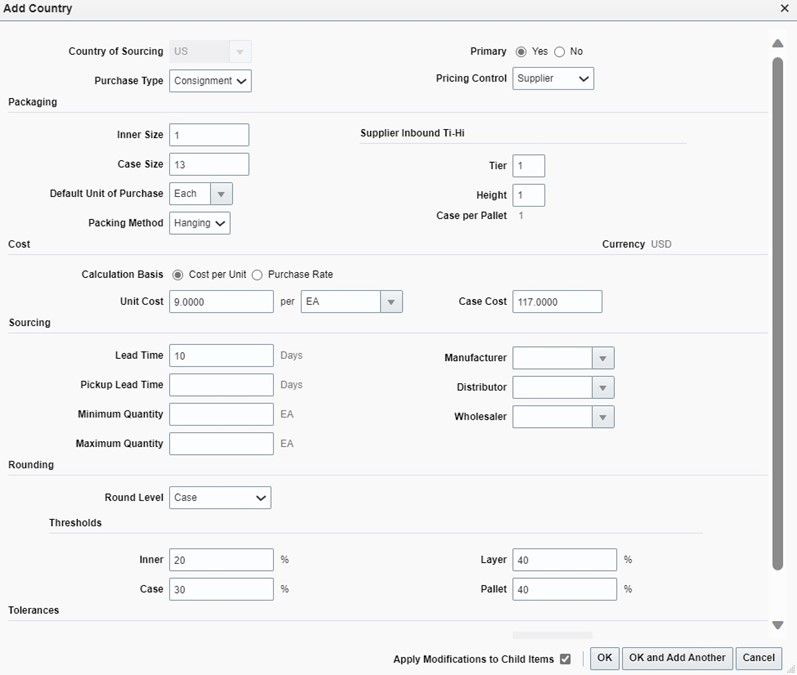 Item Supplier - Add Country Item Supplier - Add Country