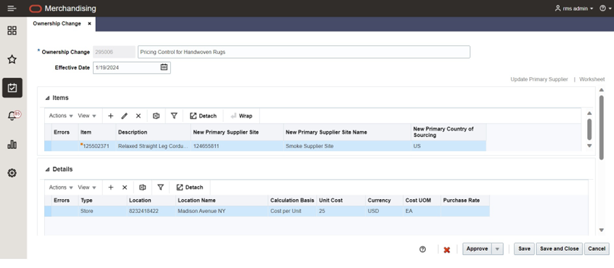 Create Ownership Change page